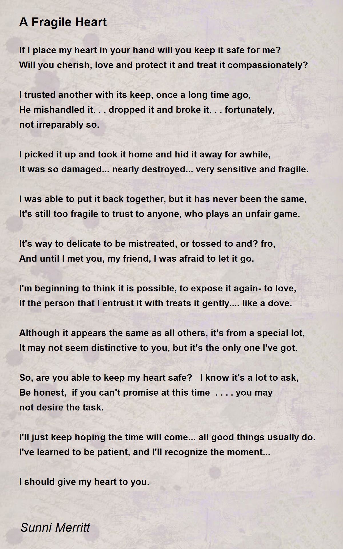 A Fragile Heart A Fragile Heart Poem by Sunni Merritt