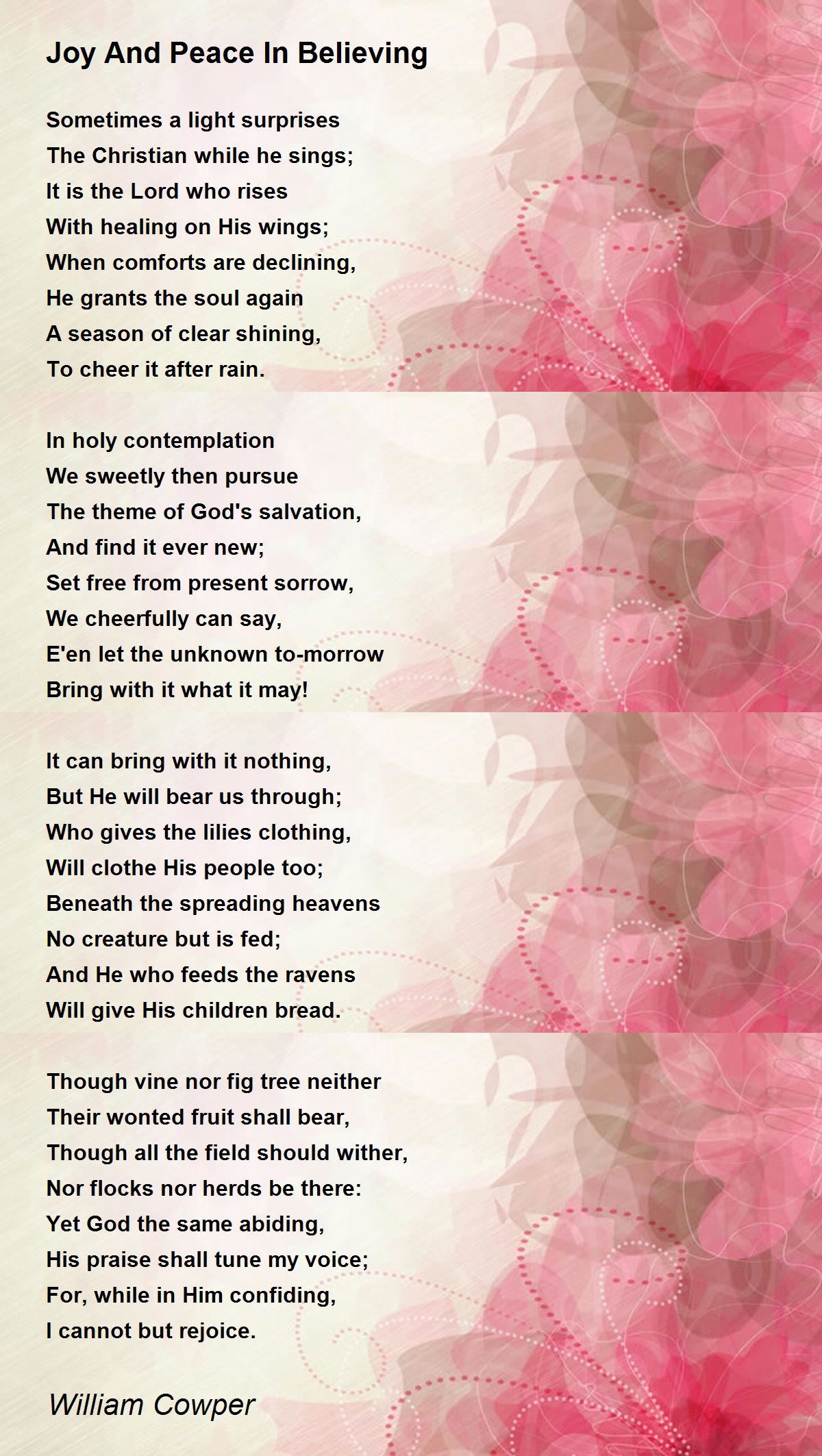 Joy And Peace In Believing Poem by William Cowper Poem Hunter