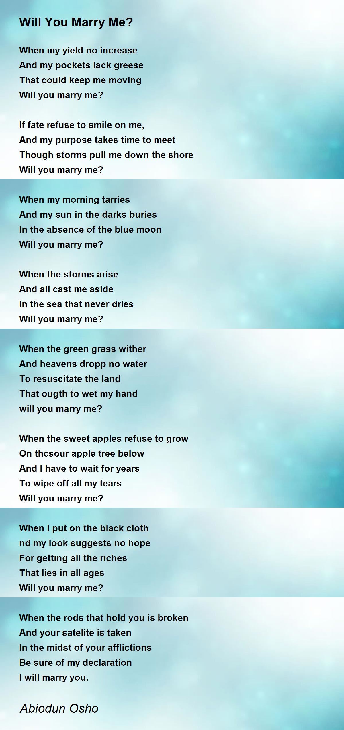 Will You Marry Me By Abiodun Osho Will You Marry Me Poem
