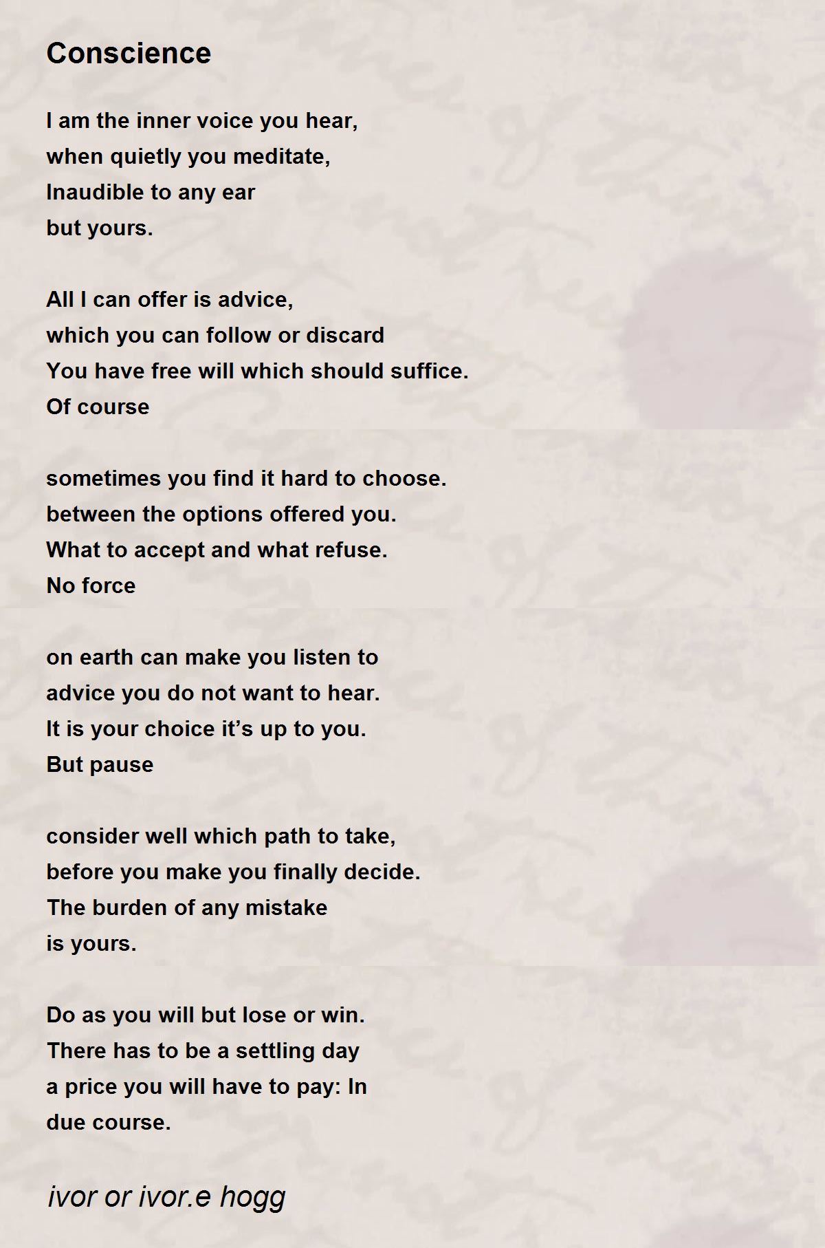 Conscience by ivor or ivor.e hogg Conscience Poem