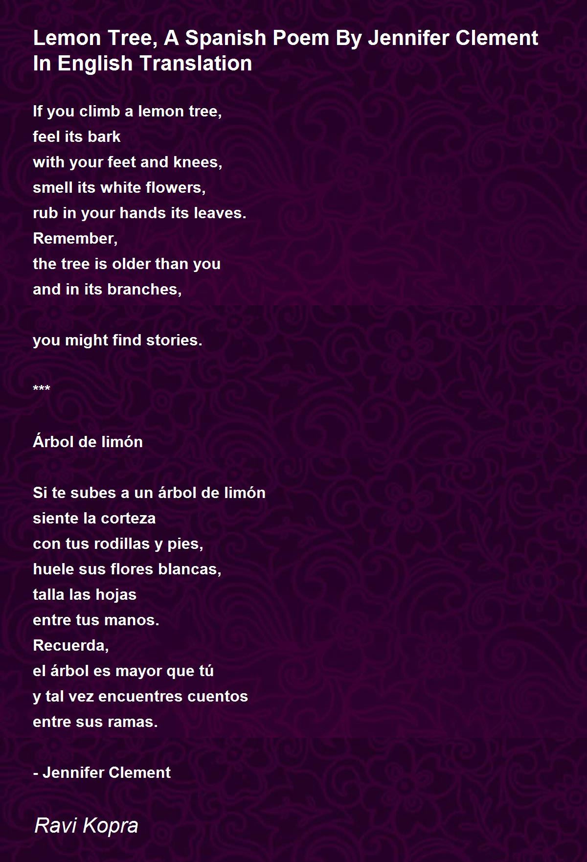 Lemon Tree, A Spanish Poem By Jennifer Clement In English Translation