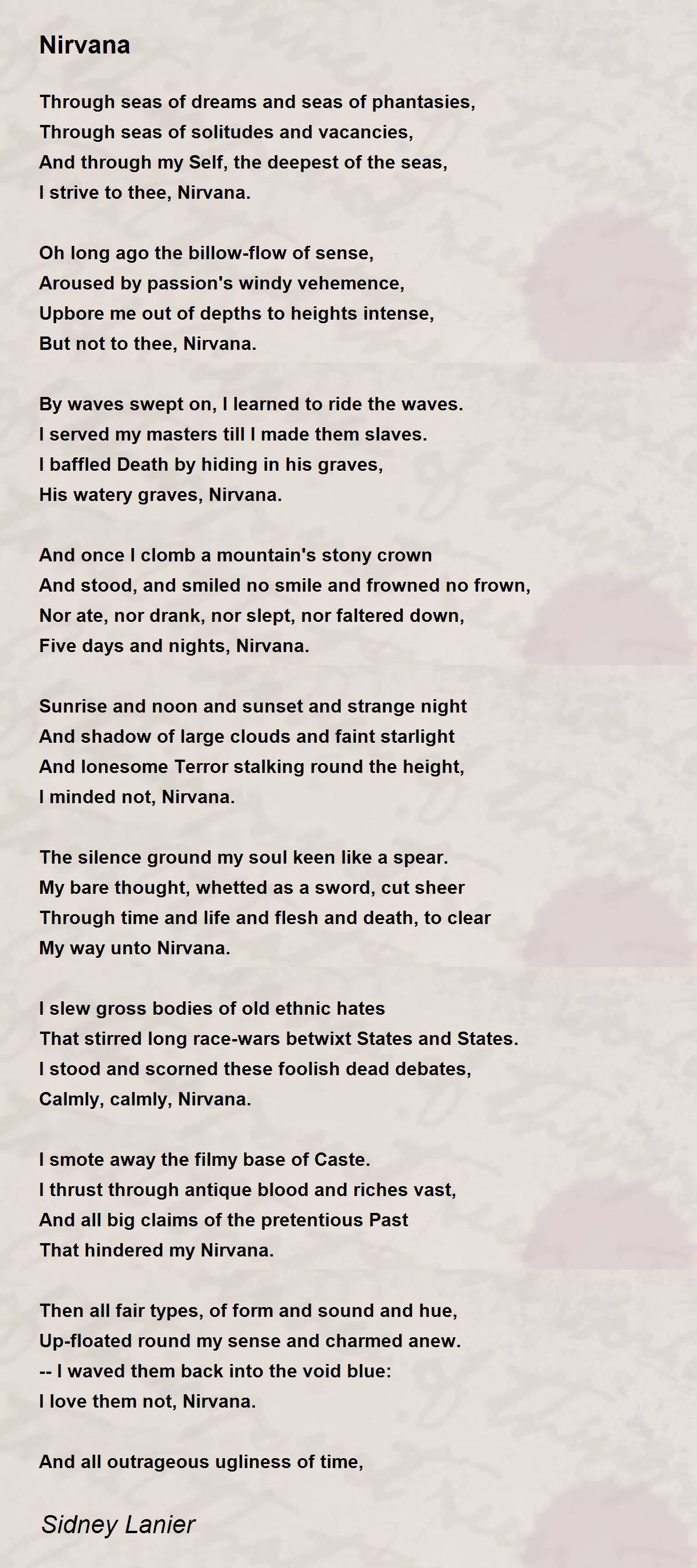 Nirvana Poem by Sidney Lanier - Poem Hunter
