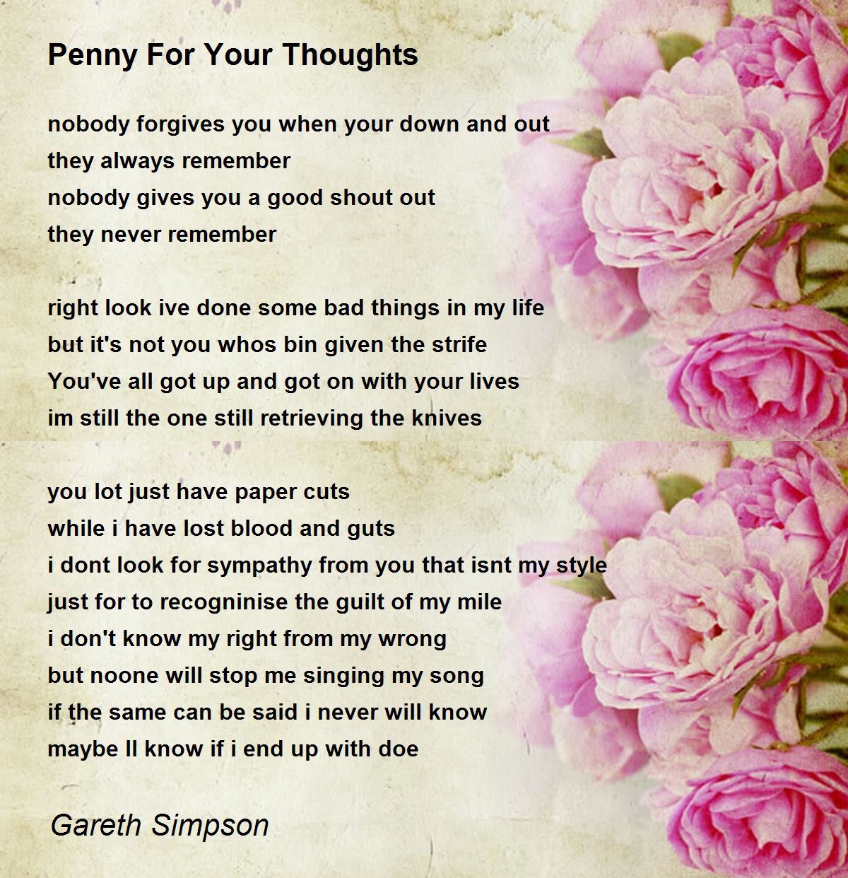 Penny For Your Thoughts Poem By Gareth Simpson Poem Hunter