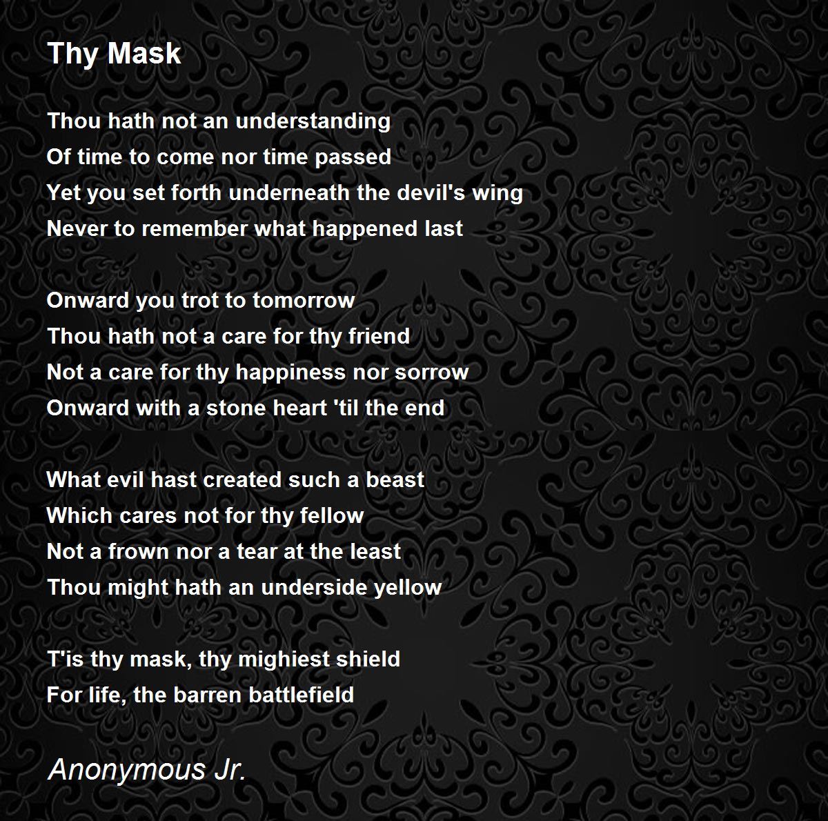 prayer to masks poetry essay