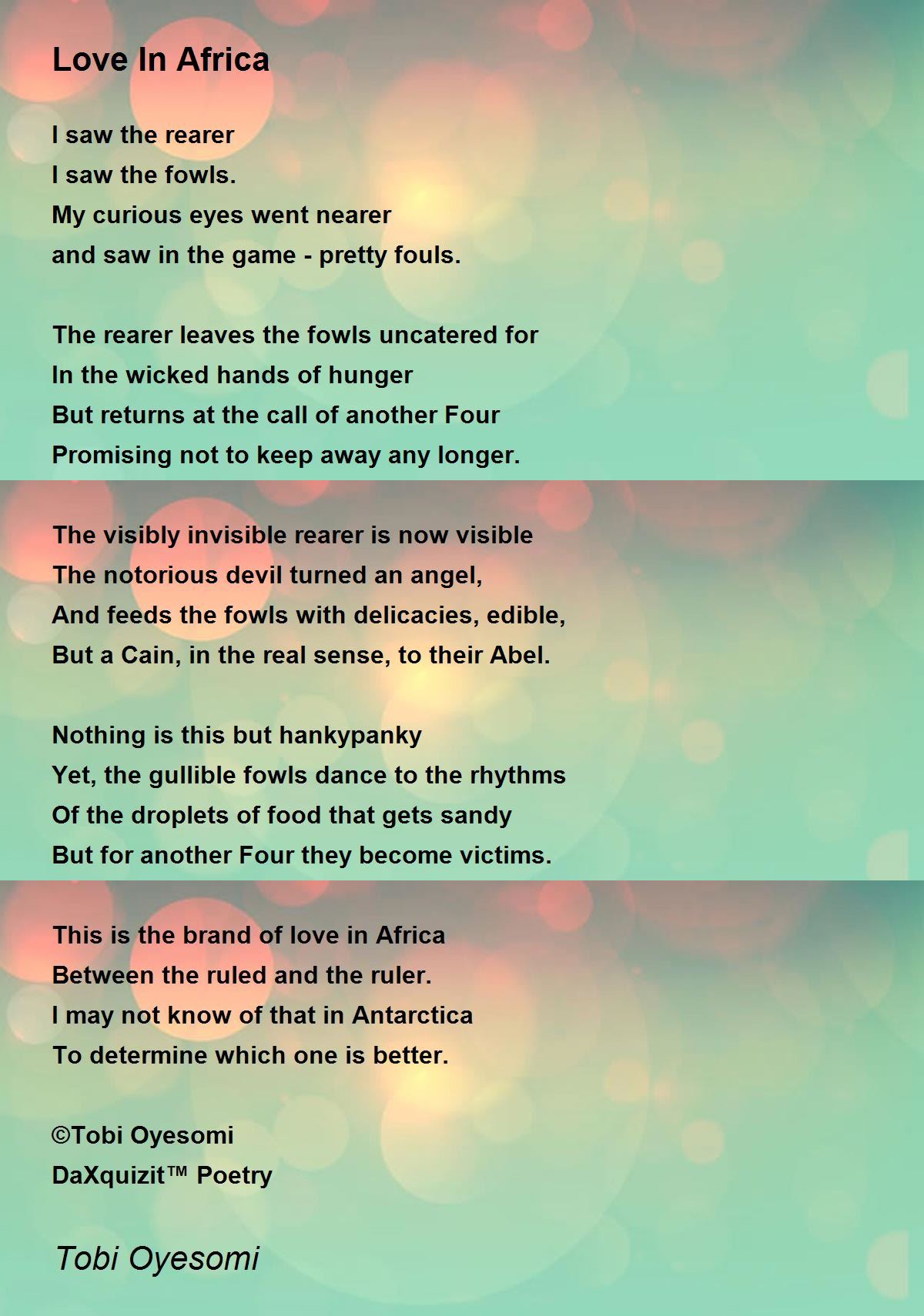 Love In Africa by Tobi Oyesomi Love In Africa Poem
