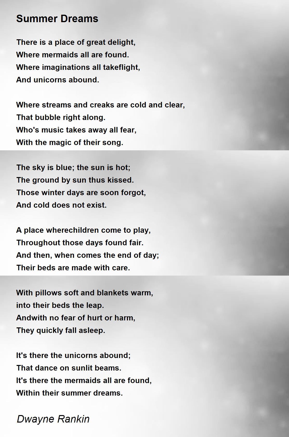 Summer Dreams - Summer Dreams Poem by Dwayne Rankin