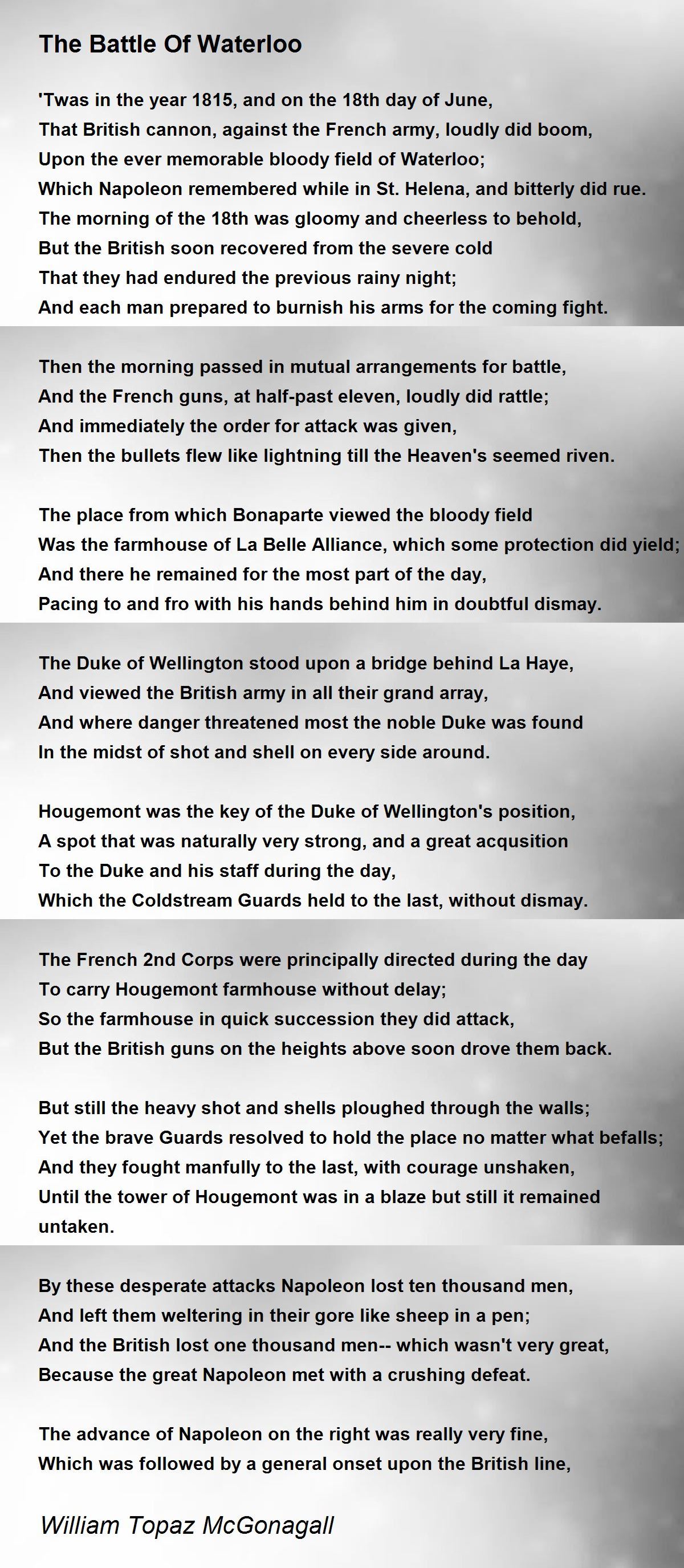 The Battle Of Waterloo Poem by William Topaz McGonagall Poem Hunter