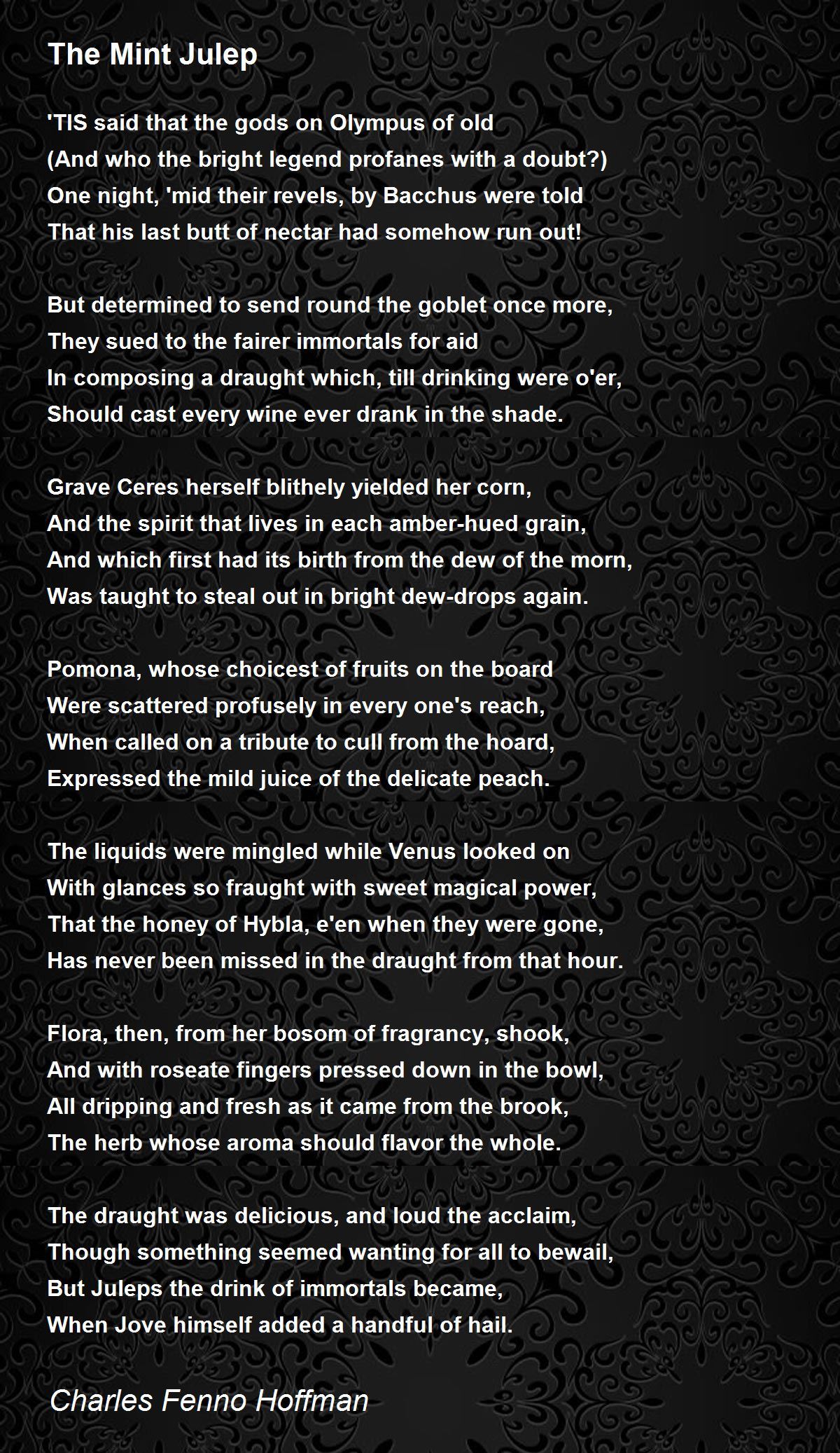 The Mint Julep The Mint Julep Poem by Charles Fenno Hoffman