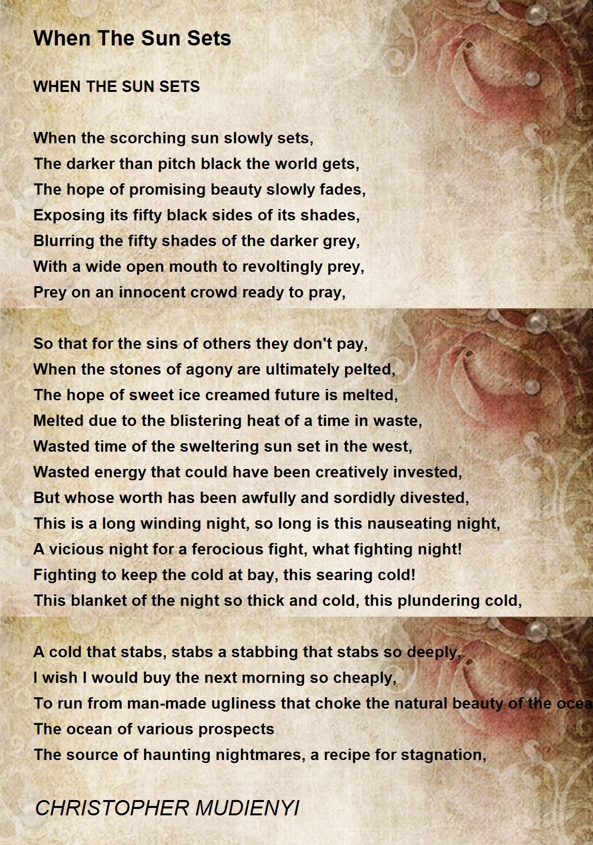 When The Sun Sets When The Sun Sets Poem by CHRISTOPHER MUDIENYI