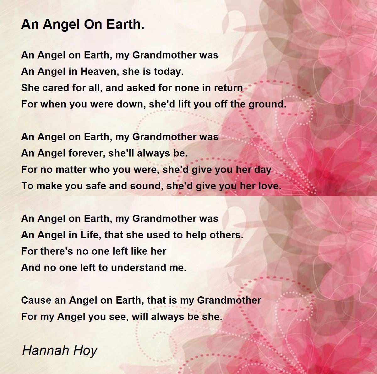 An Angel On Earth. An Angel On Earth. Poem by Hannah Hoy
