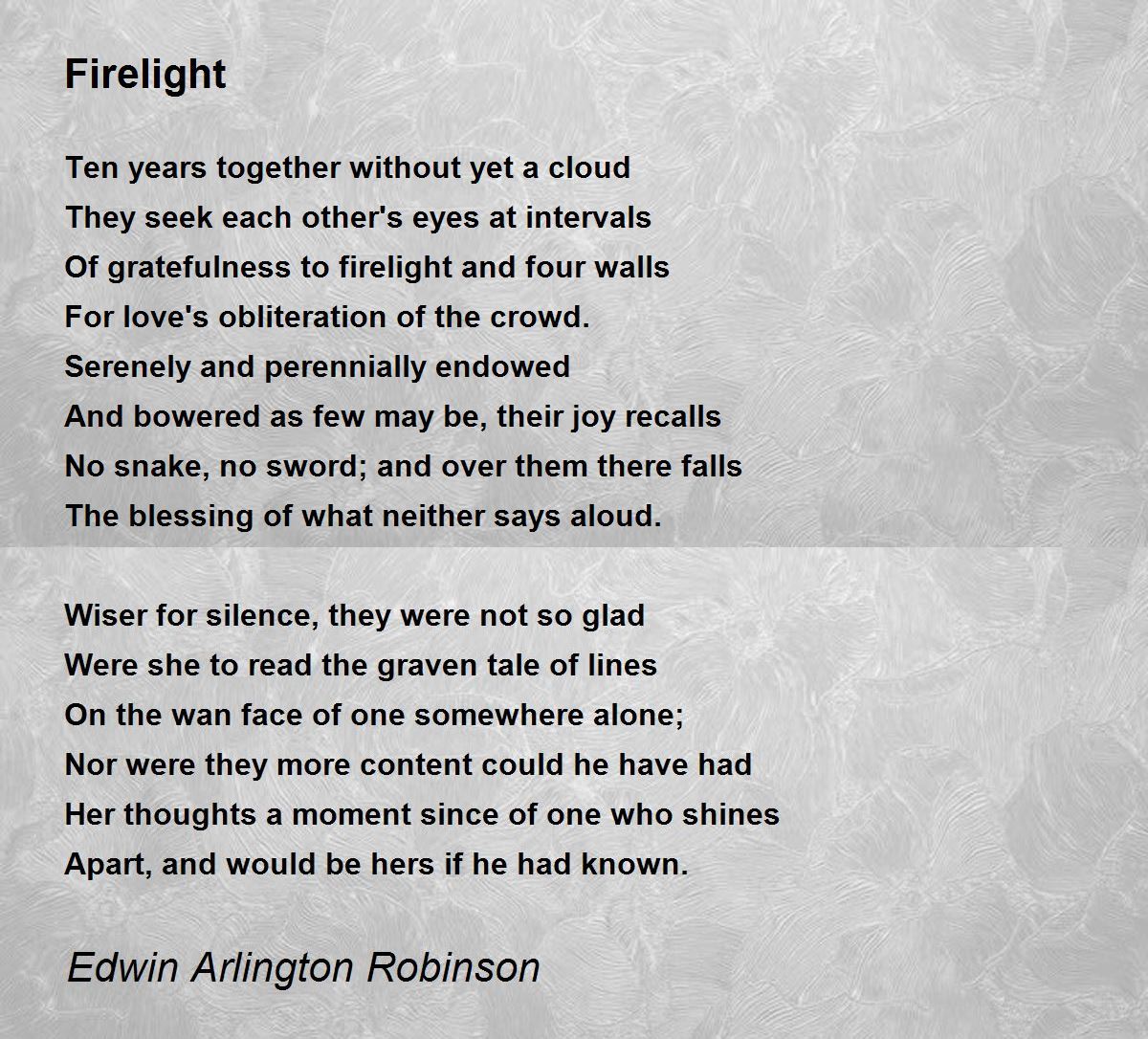 Firelight poem summary, analysis and comments. 