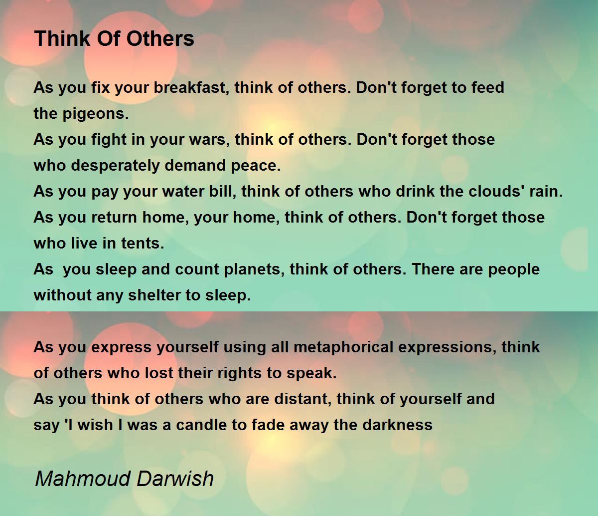 Think Of Others By Mahmoud Darwish Think Of Others Poem