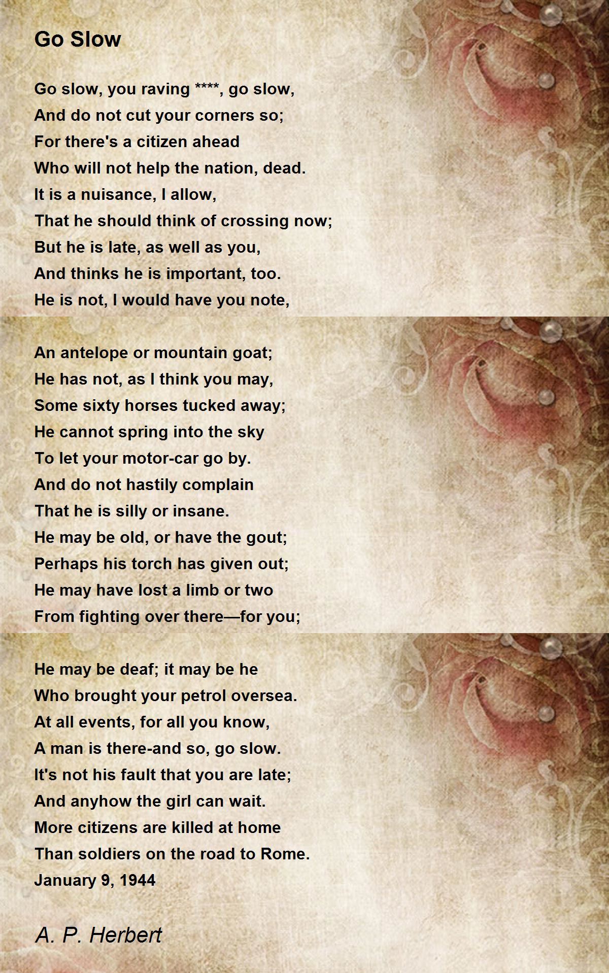 Go Slow Poem by A. P. Herbert Poem Hunter