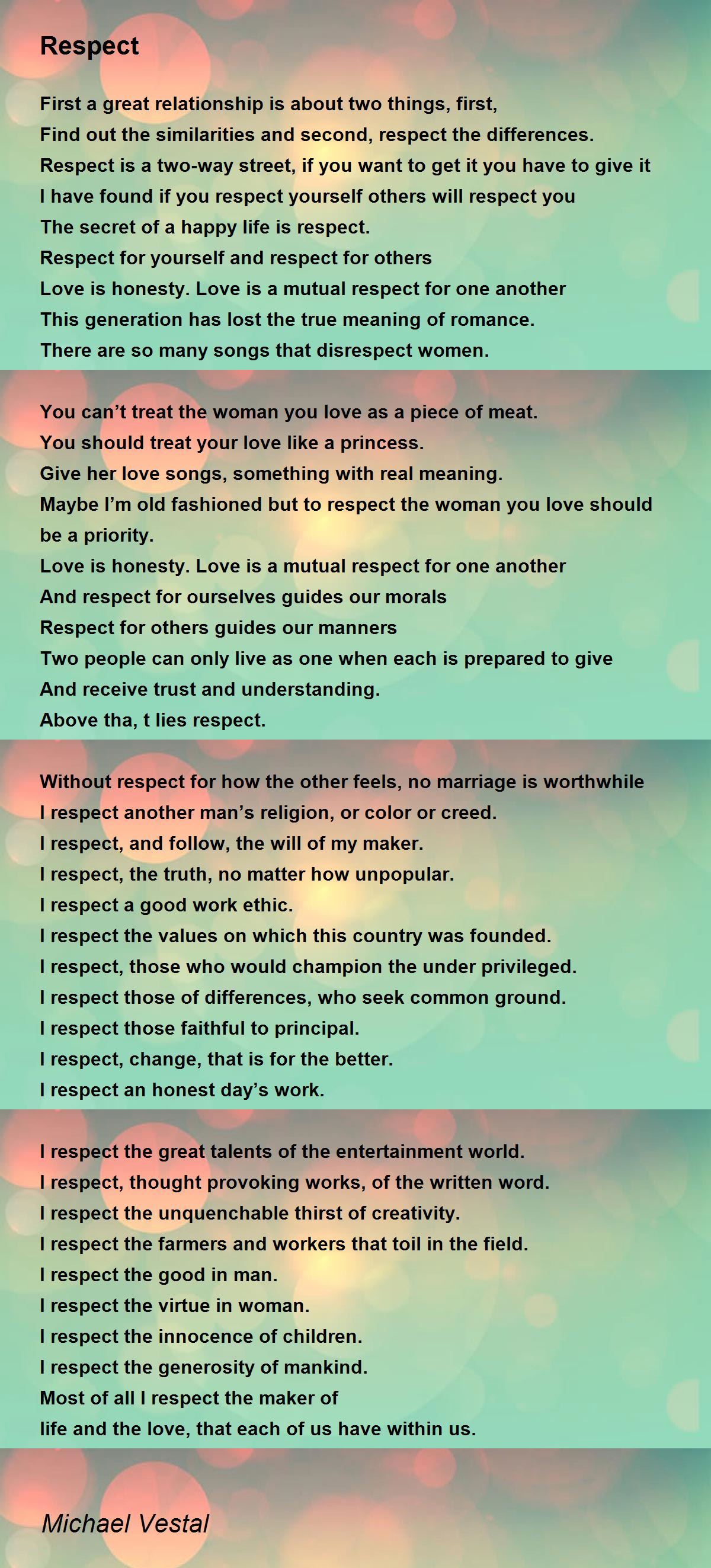 Respect Poem by Michael Vestal - Poem Hunter
