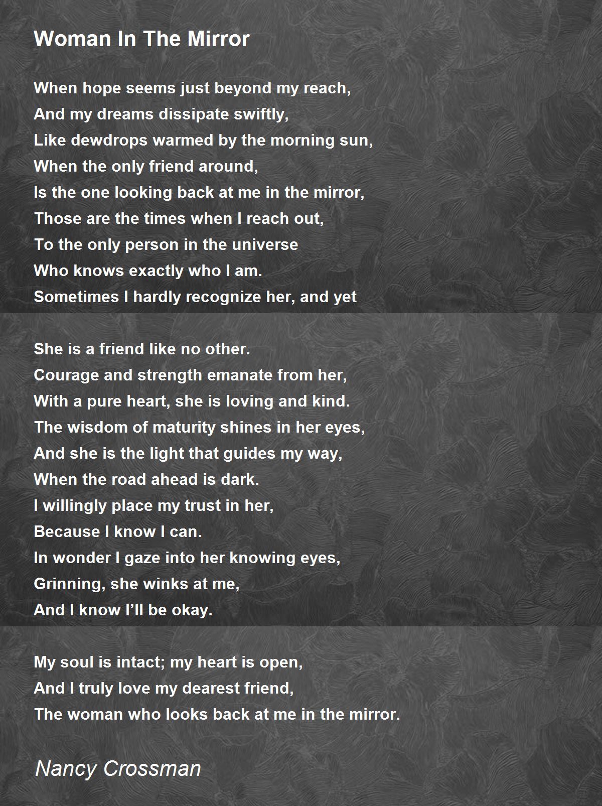Woman In The Mirror Poem by Nancy Crossman - Poem Hunter