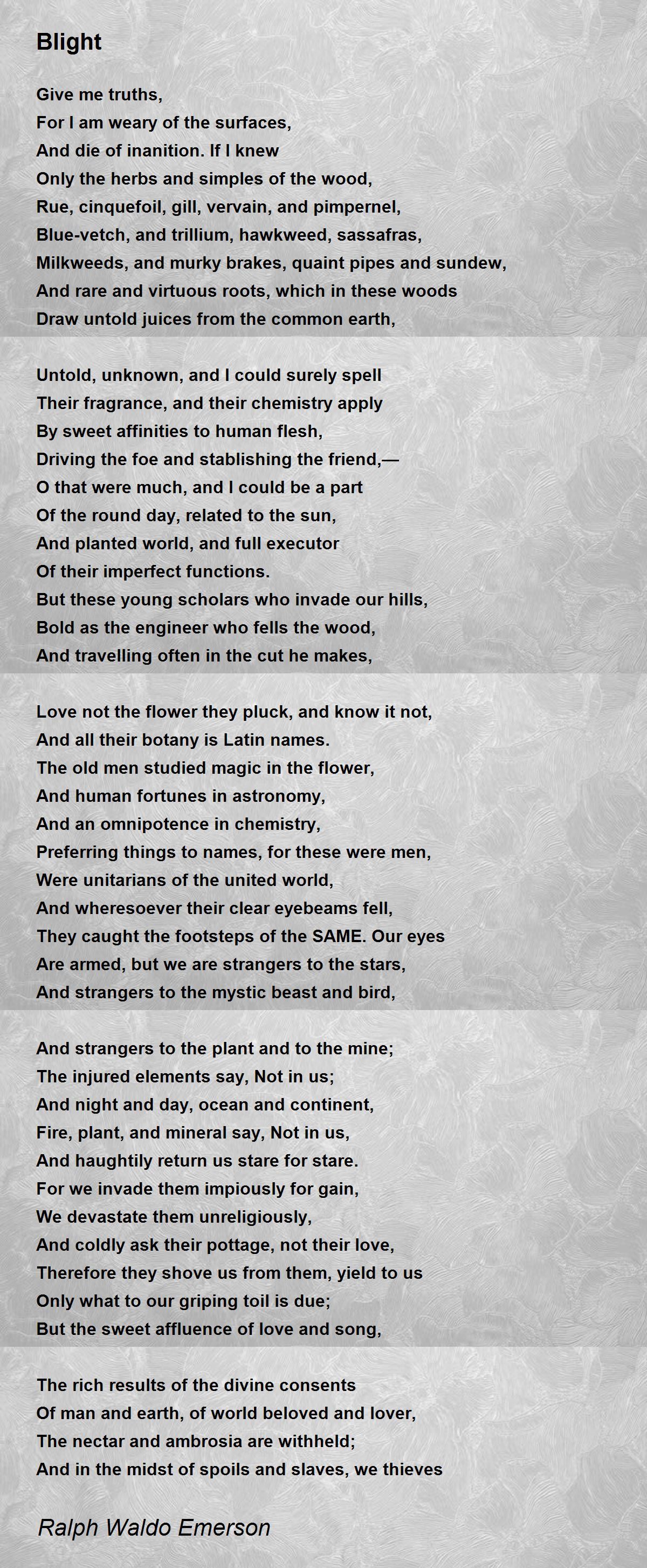 Blight Poem by Ralph Waldo Emerson - Poem Hunter