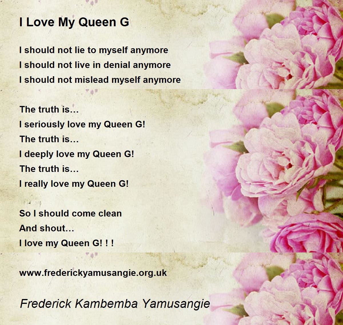 I Love My Queen G I Love My Queen G Poem by Frederick Kambemba Yamusangie