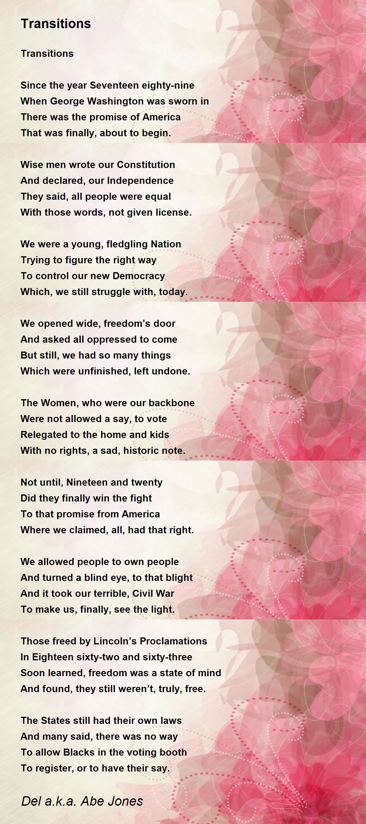 Transitions Transitions Poem by Del a.k.a. Abe Jones