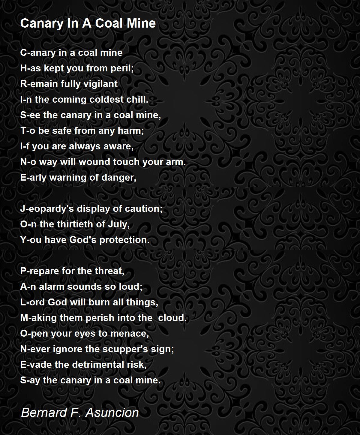 Canary In A Coal Mine Canary In A Coal Mine Poem by Bernard F. Asuncion