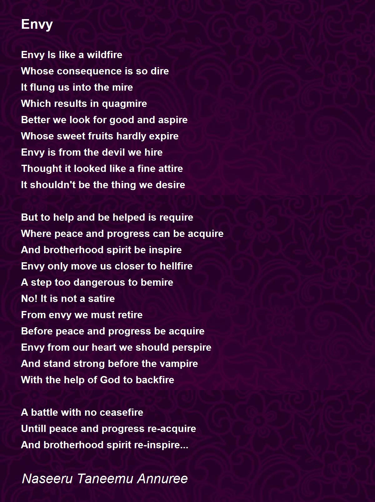 Envy Envy Poem by Naseeru Taneemu Annuree