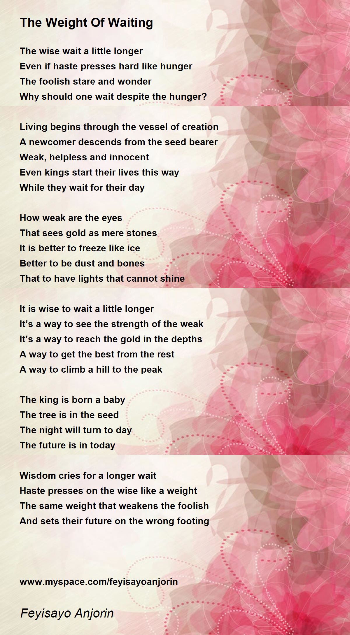 The Weight Of Waiting By Feyisayo Anjorin The Weight Of Waiting Poem