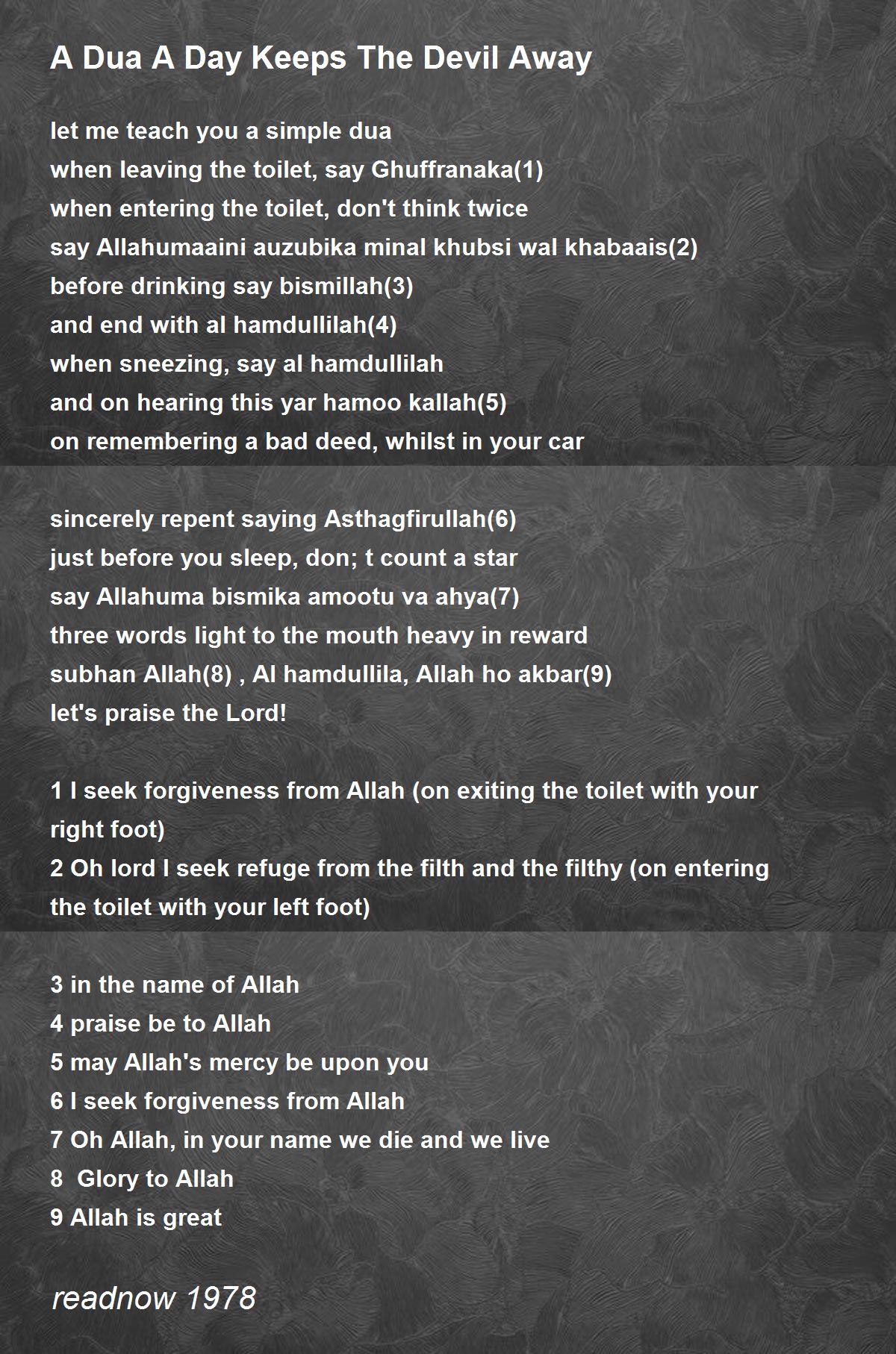 A Dua A Day Keeps The Devil Away By Readnow 1978 A Dua A Day Keeps The Devil Away Poem