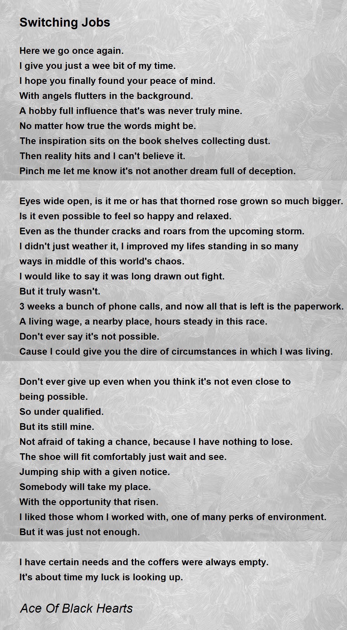 Switching Jobs Switching Jobs Poem by Ace Of Black Hearts