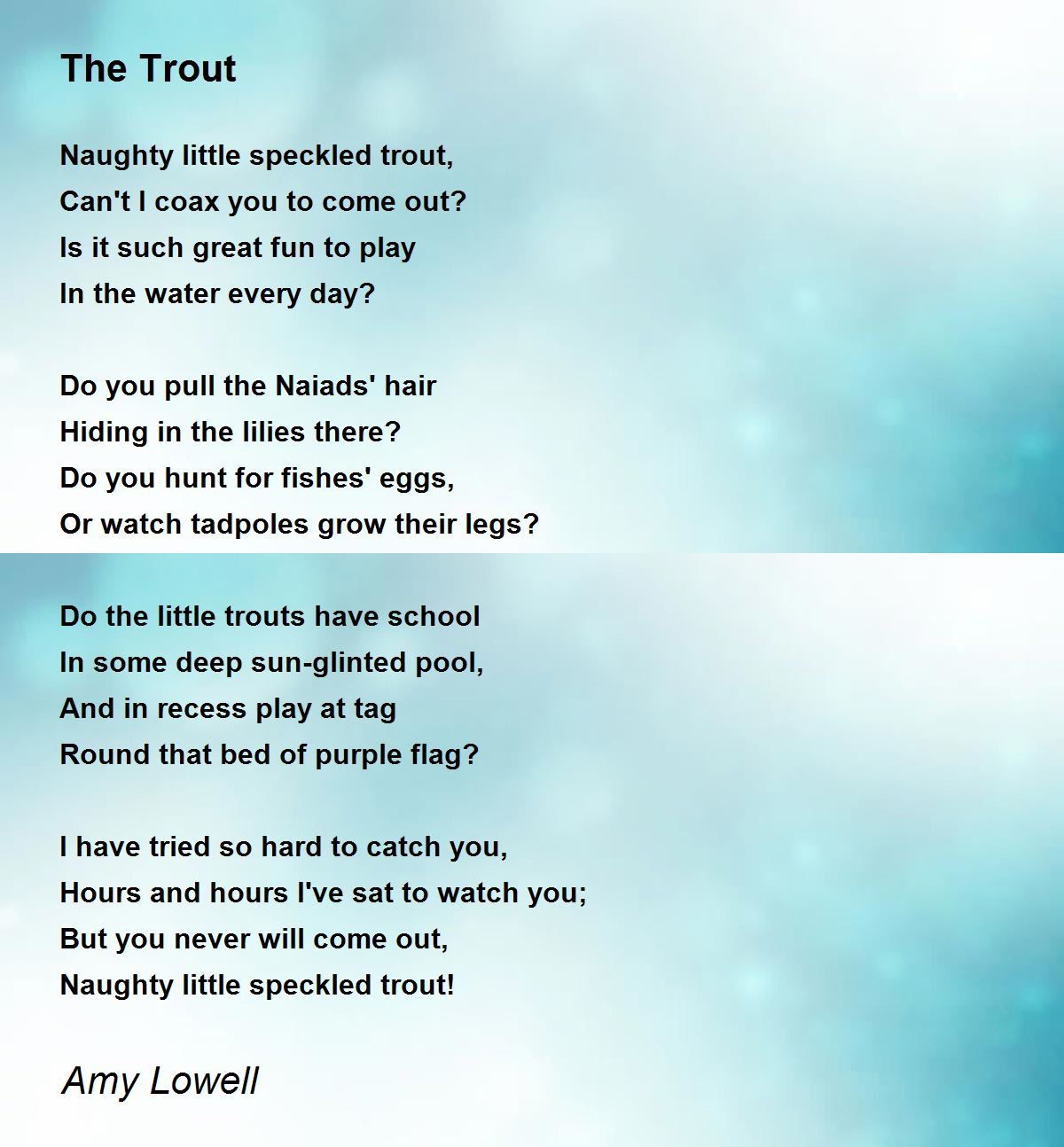 The Trout Poem by Amy Lowell Poem Hunter