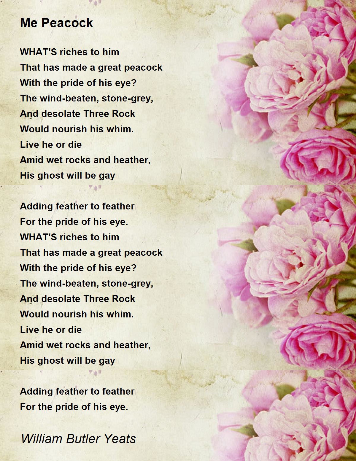 Me Peacock Poem by William Butler Yeats - Poem Hunter
