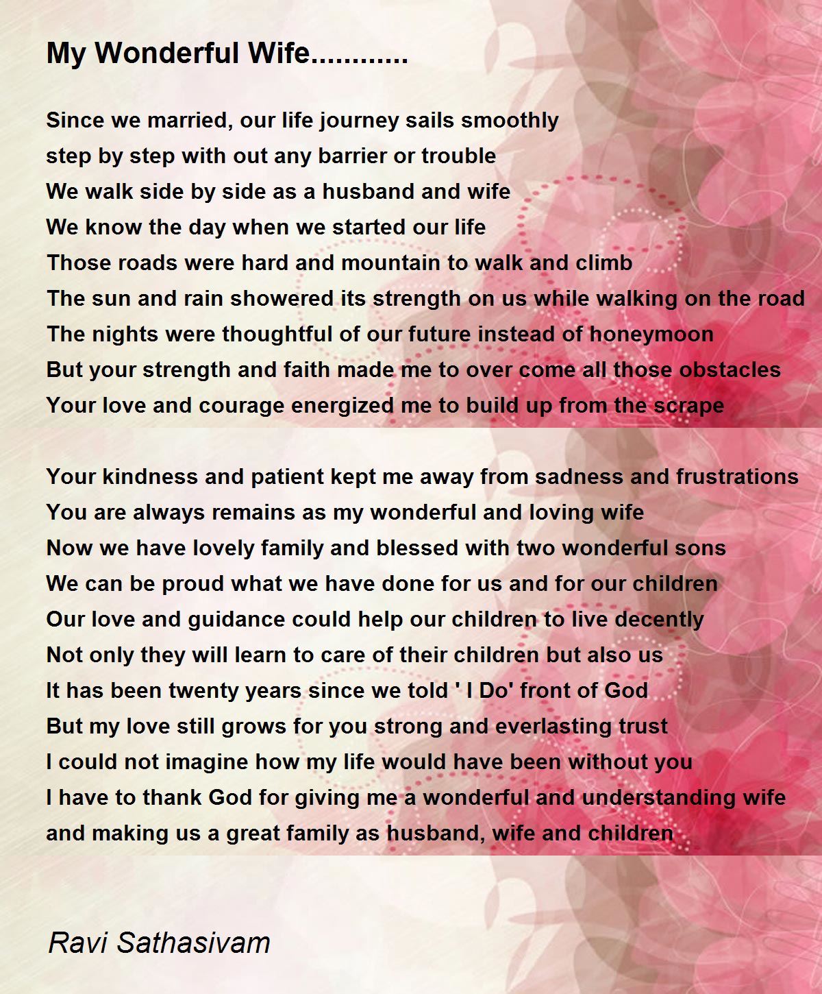 My Wonderful Wife............ Poem by Ravi Sathasivam - Poem Hunter