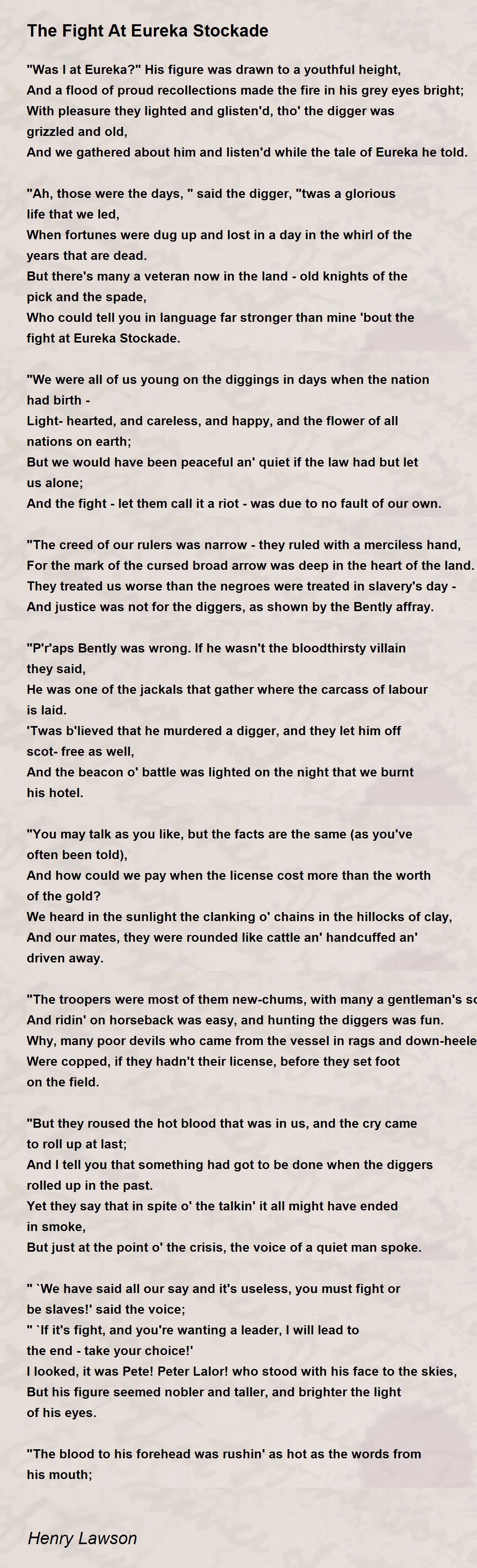 The Fight At Eureka Stockade Poem by Henry Lawson Poem Hunter
