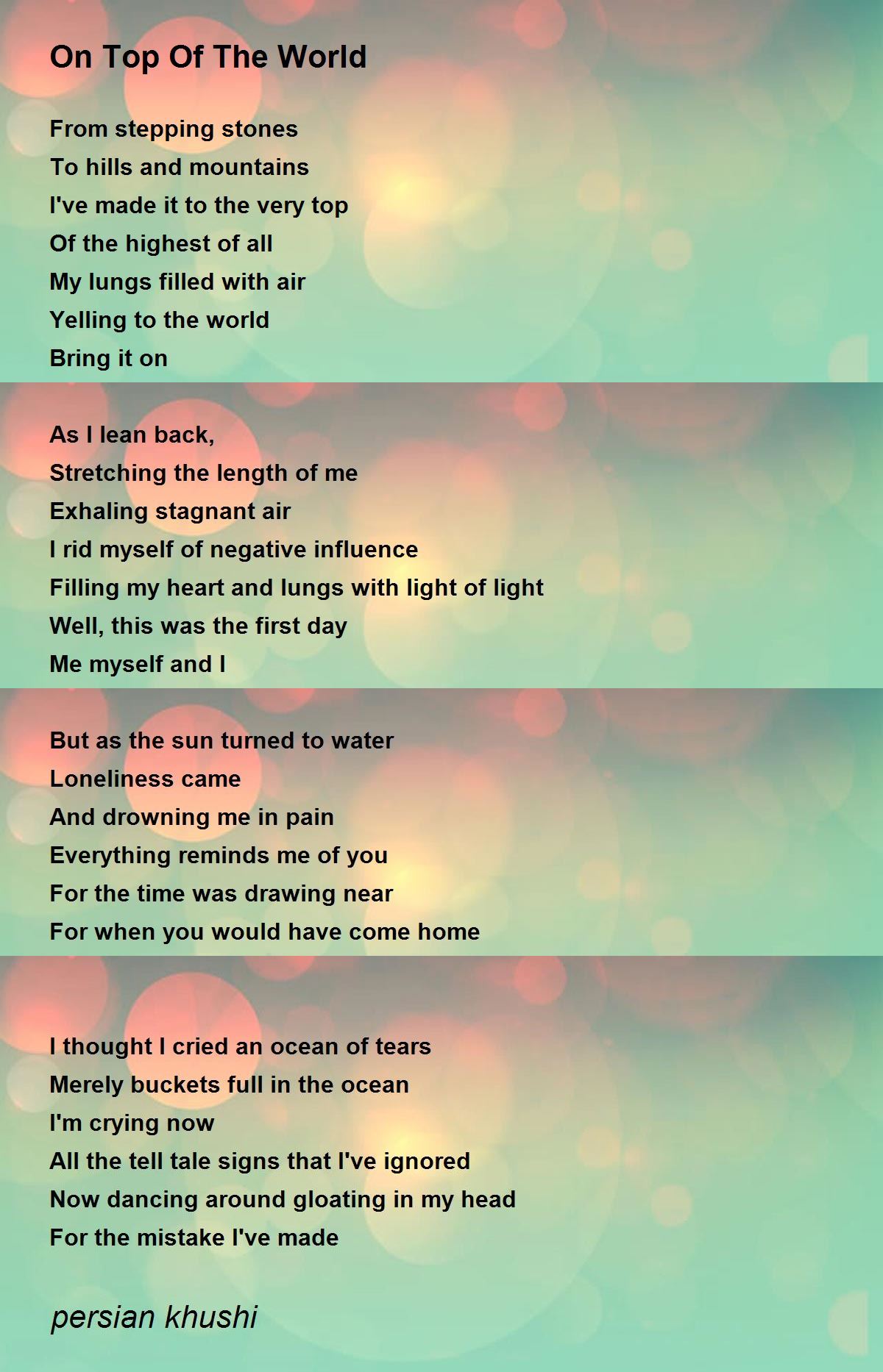On Top Of The World By Persian Khushi On Top Of The World Poem