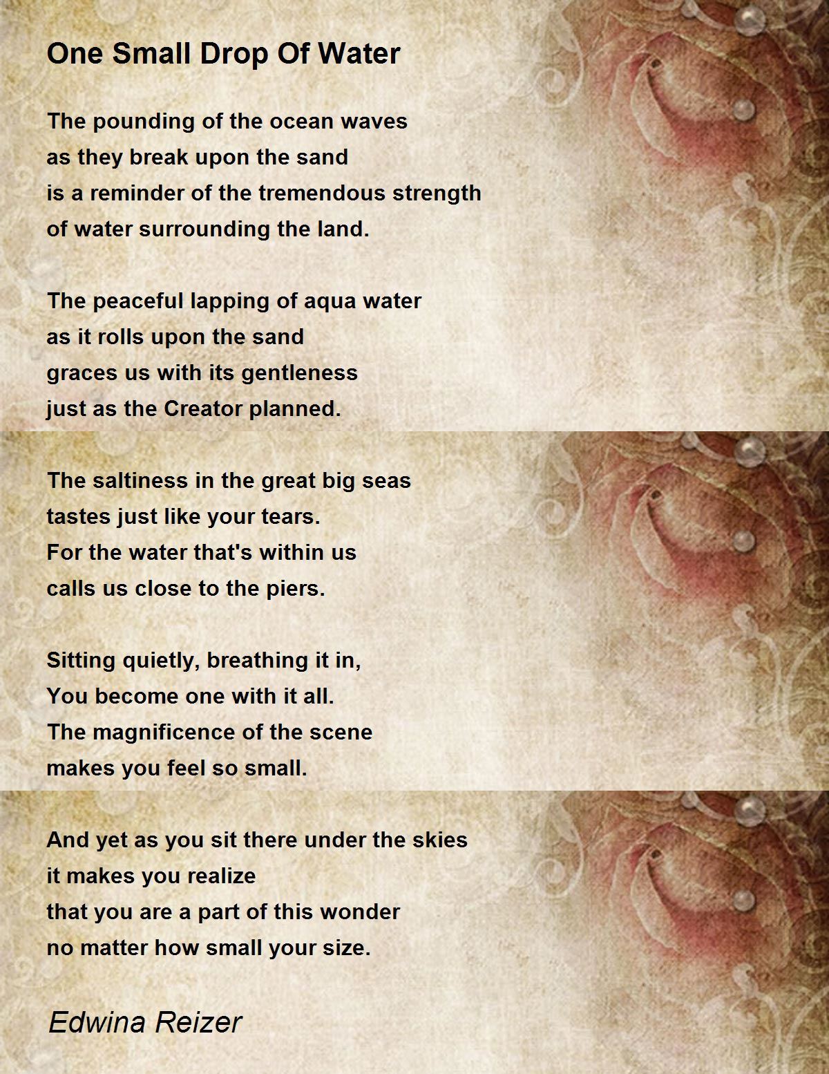 One Small Drop Of Water One Small Drop Of Water Poem by Edwina Reizer