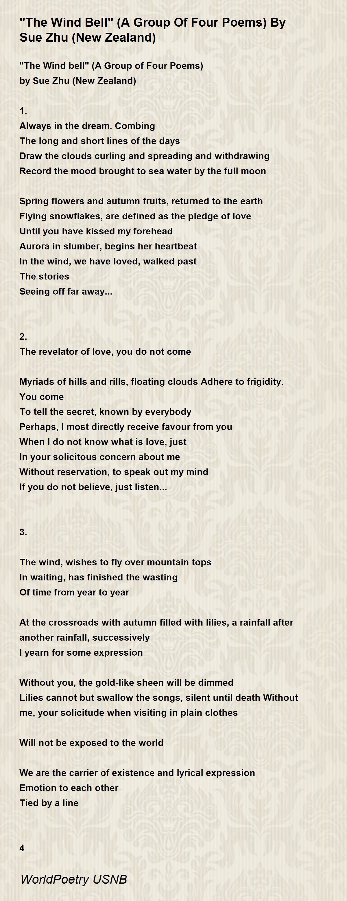 "The Wind Bell" (A Group Of Four Poems) By Sue Zhu (New Zealand) "The