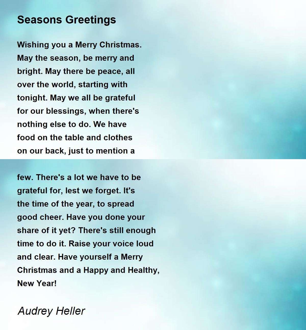 Seasons Greetings Seasons Greetings Poem by Audrey Heller