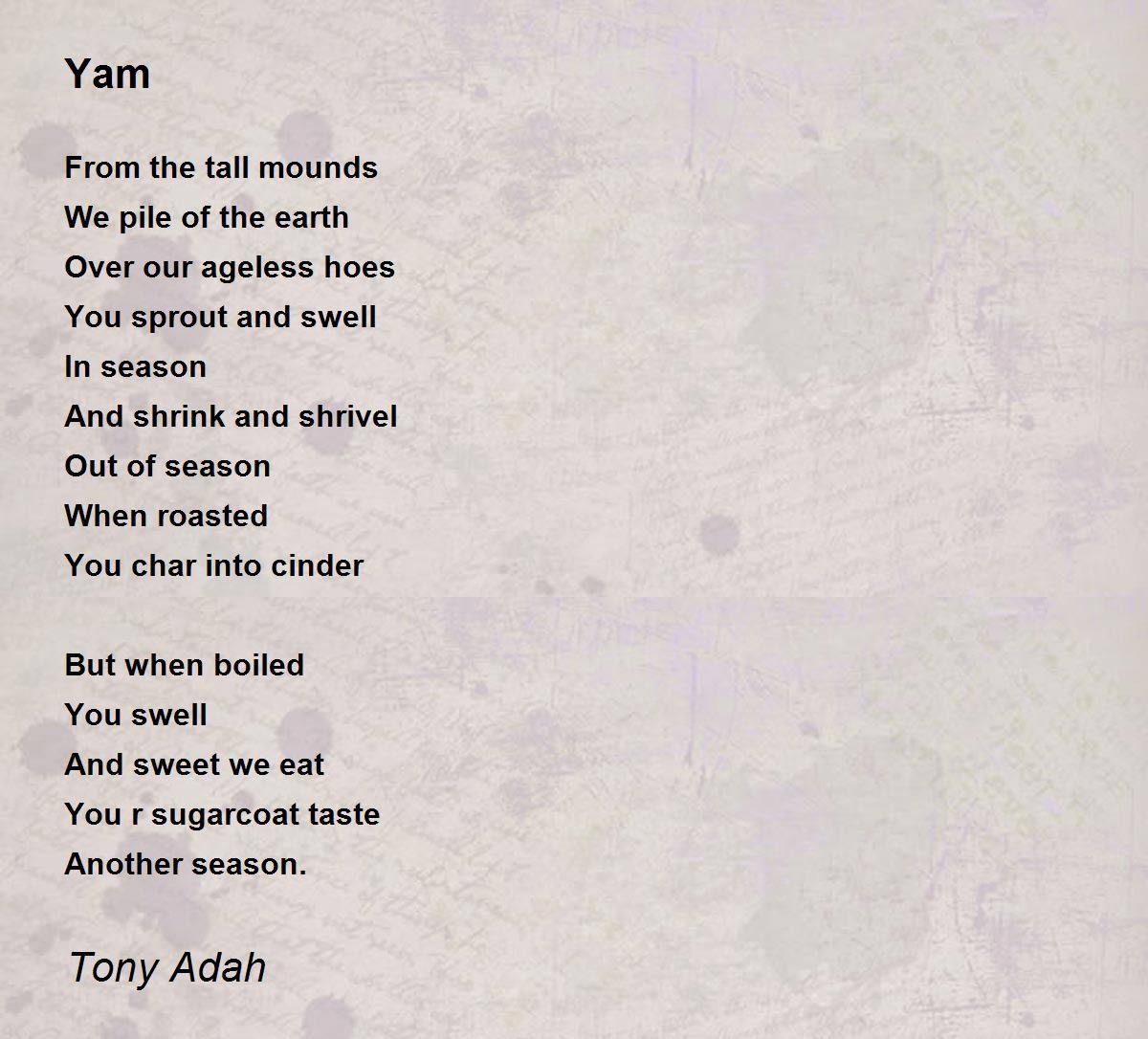 Yam Yam Poem by Tony Adah