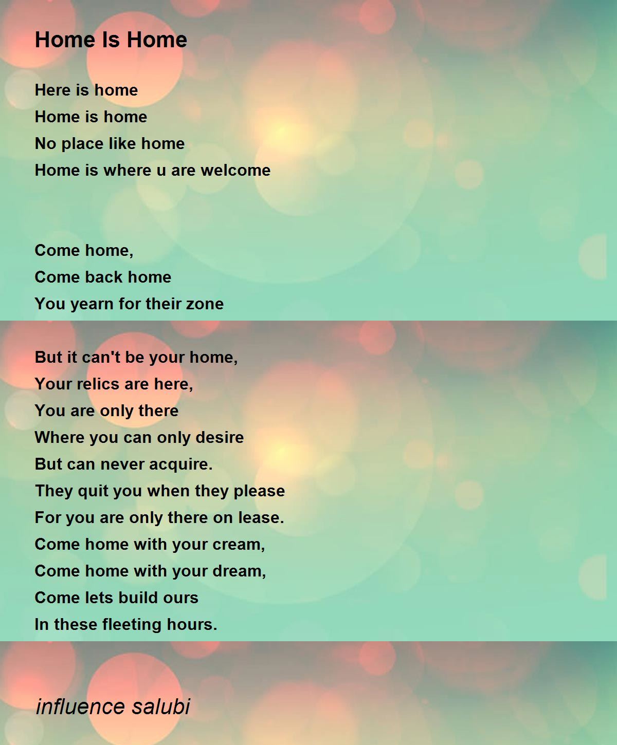 Home Is Home Poem by influence salubi Poem Hunter