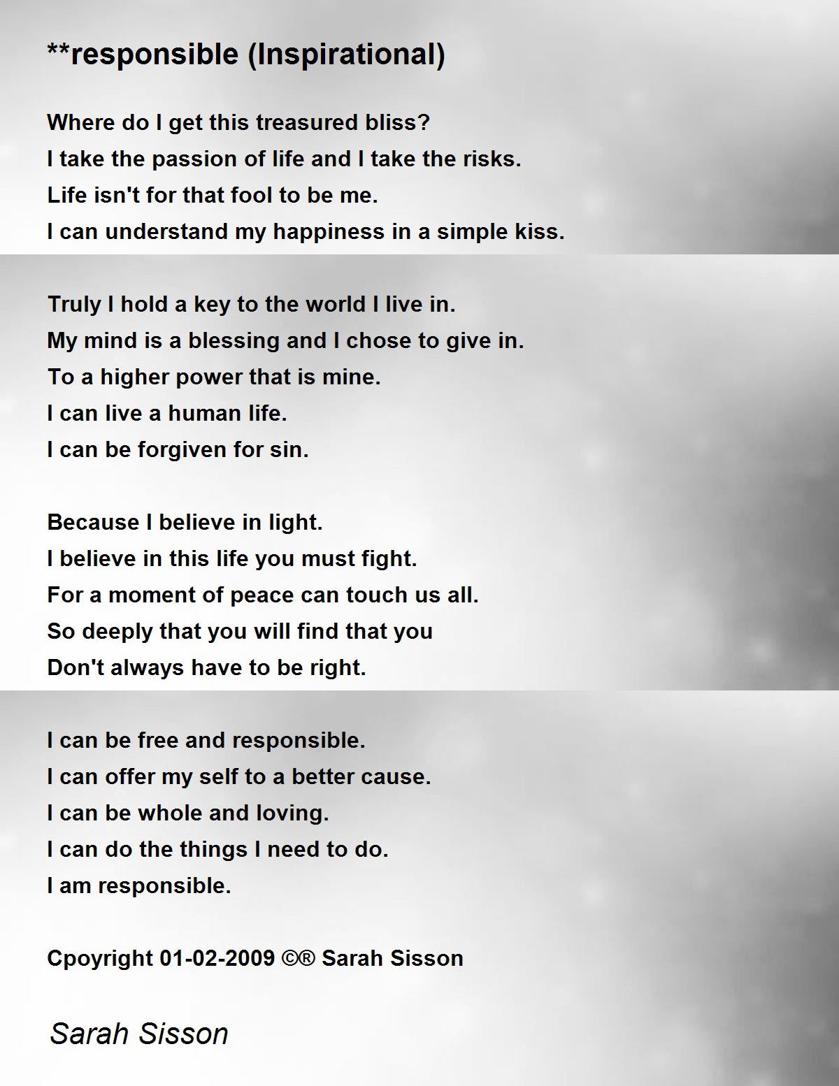**responsible (Inspirational) Poem by Sarah Sisson - Poem Hunter