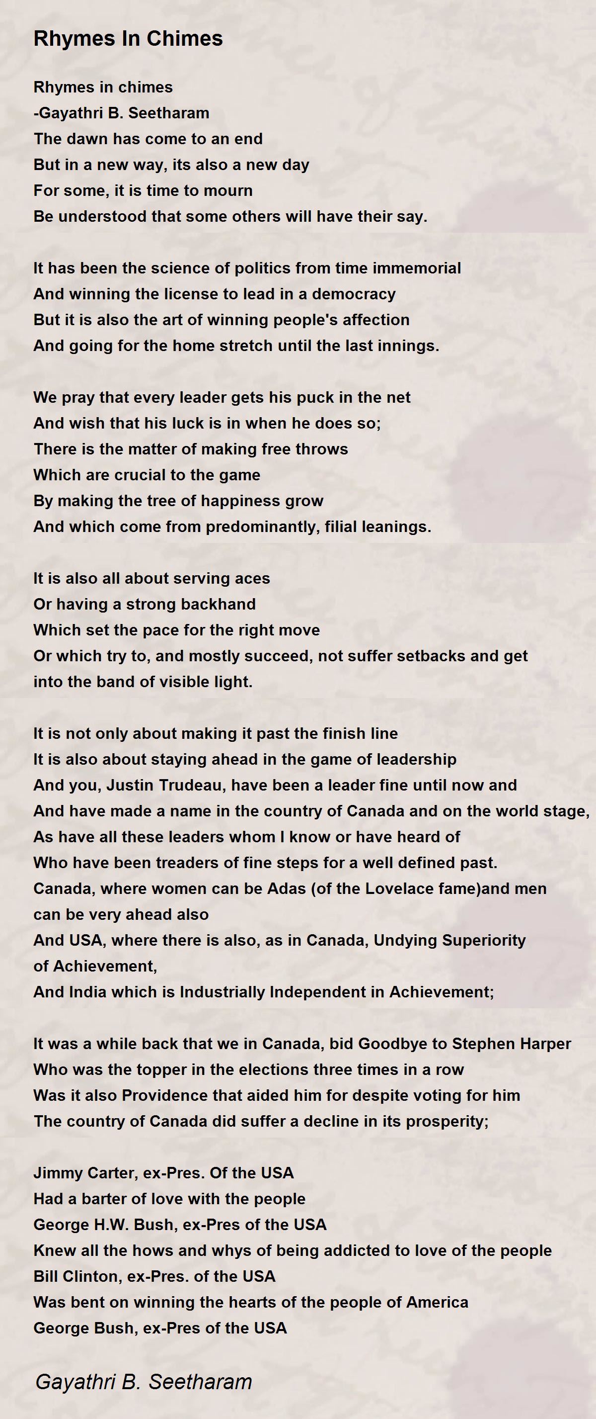 Rhymes In Chimes Rhymes In Chimes Poem by Gayathri Seetharam