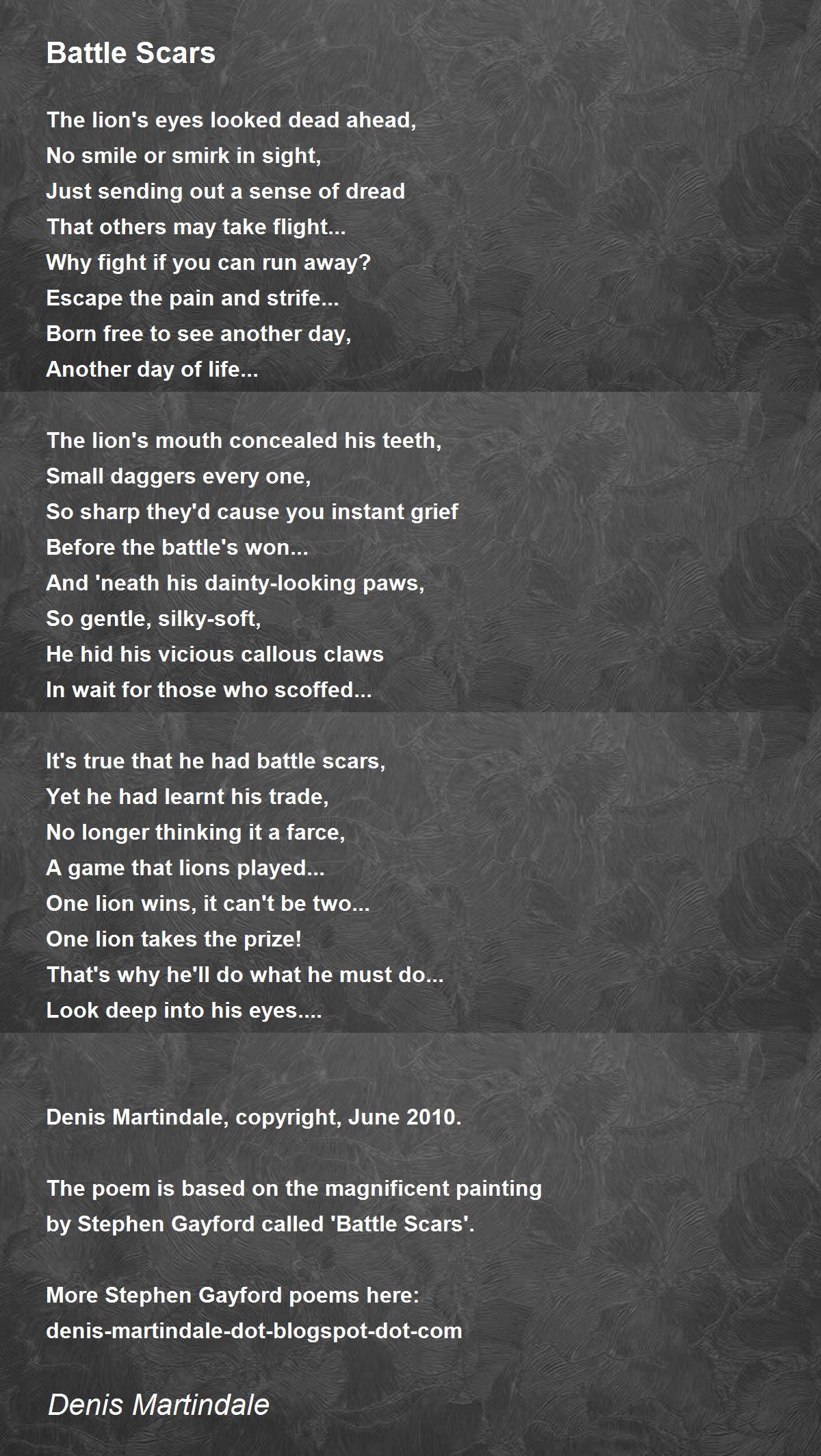 Battle Scars Battle Scars Poem by Denis Martindale