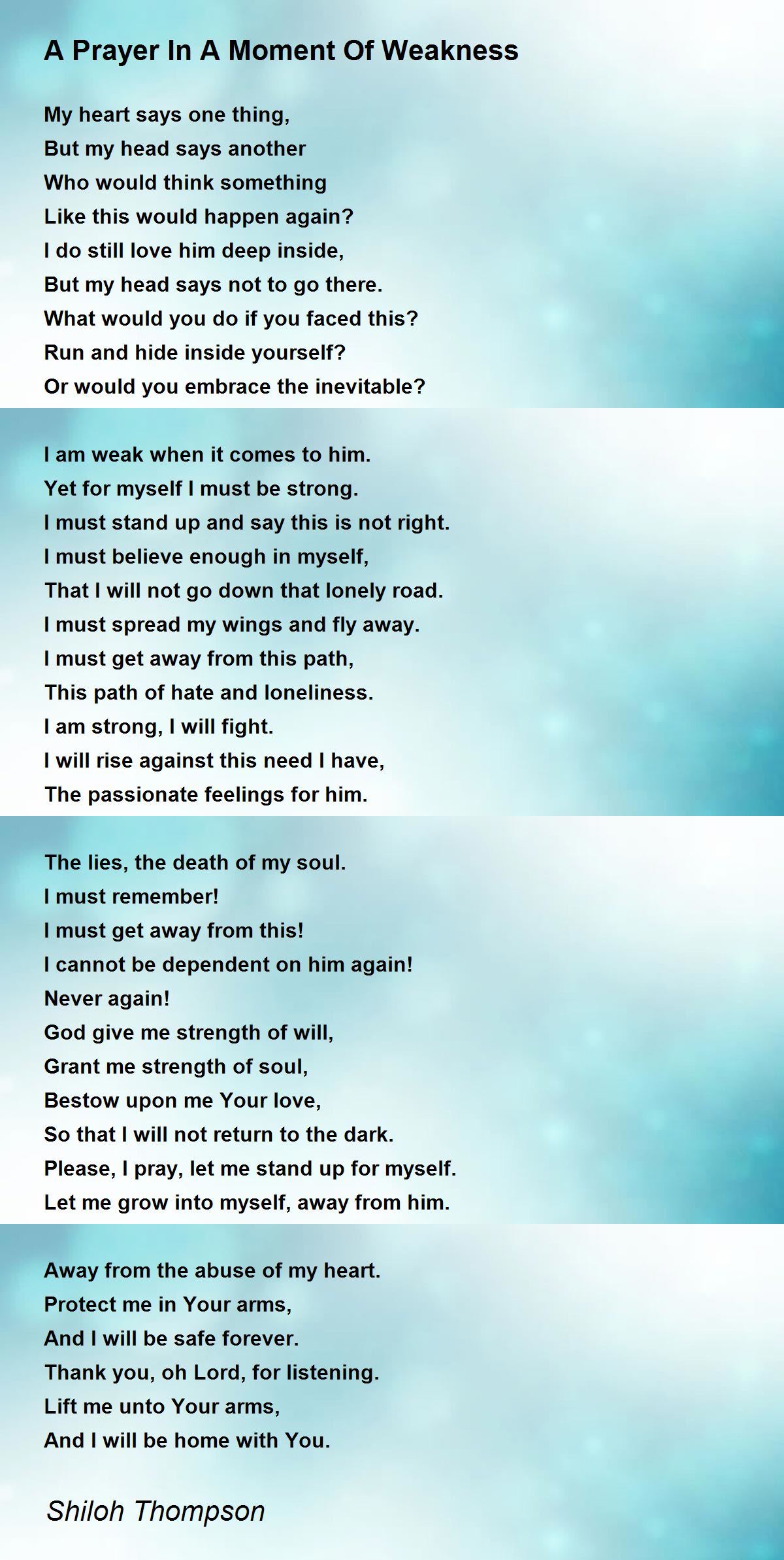 A Prayer In A Moment Of Weakness By Shiloh Thompson A Prayer In A Moment Of Weakness Poem
