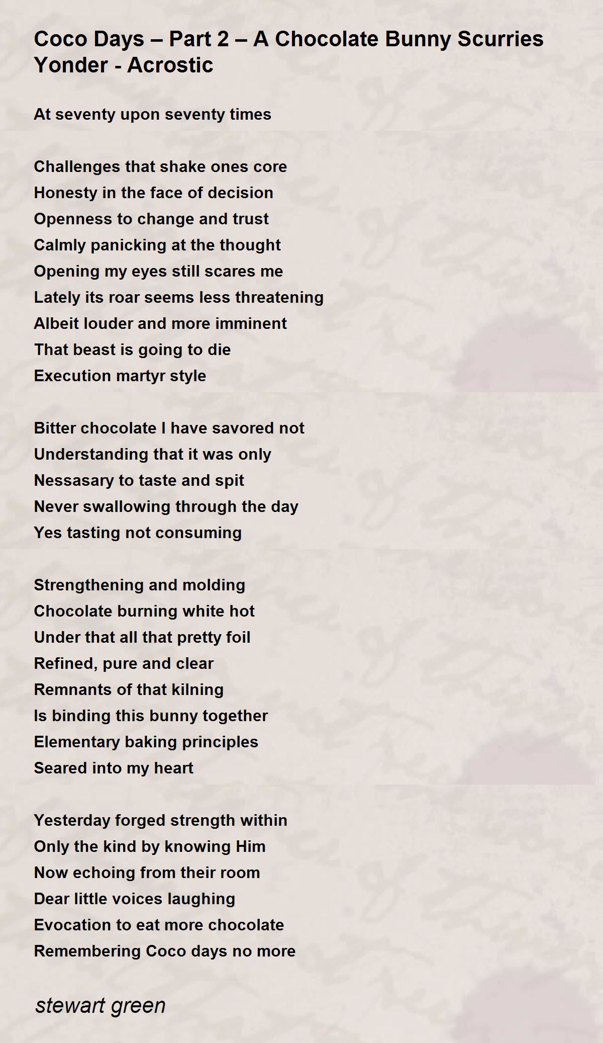 Coco Days Part 2 A Chocolate Bunny Scurries Yonder Acrostic Poem