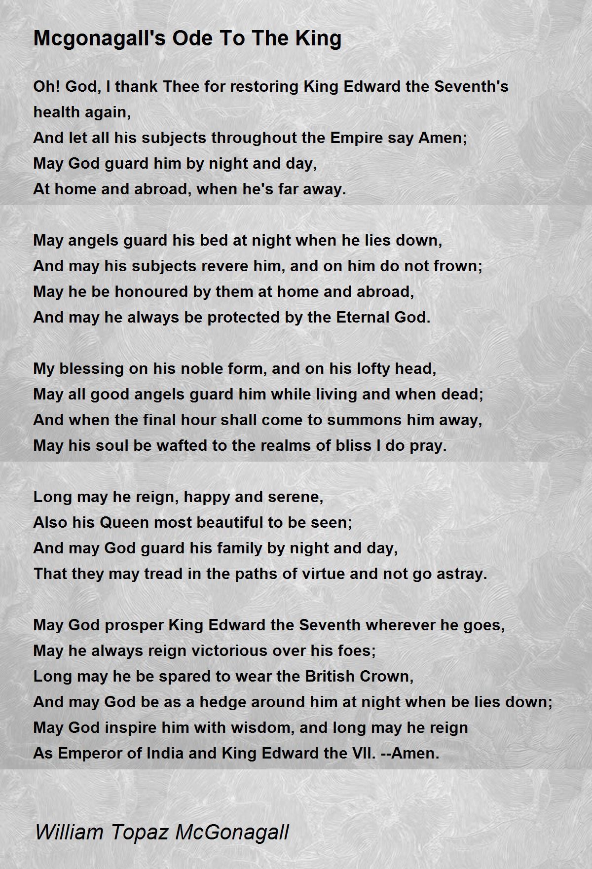 Mcgonagall's Ode To The King Mcgonagall's Ode To The King Poem by