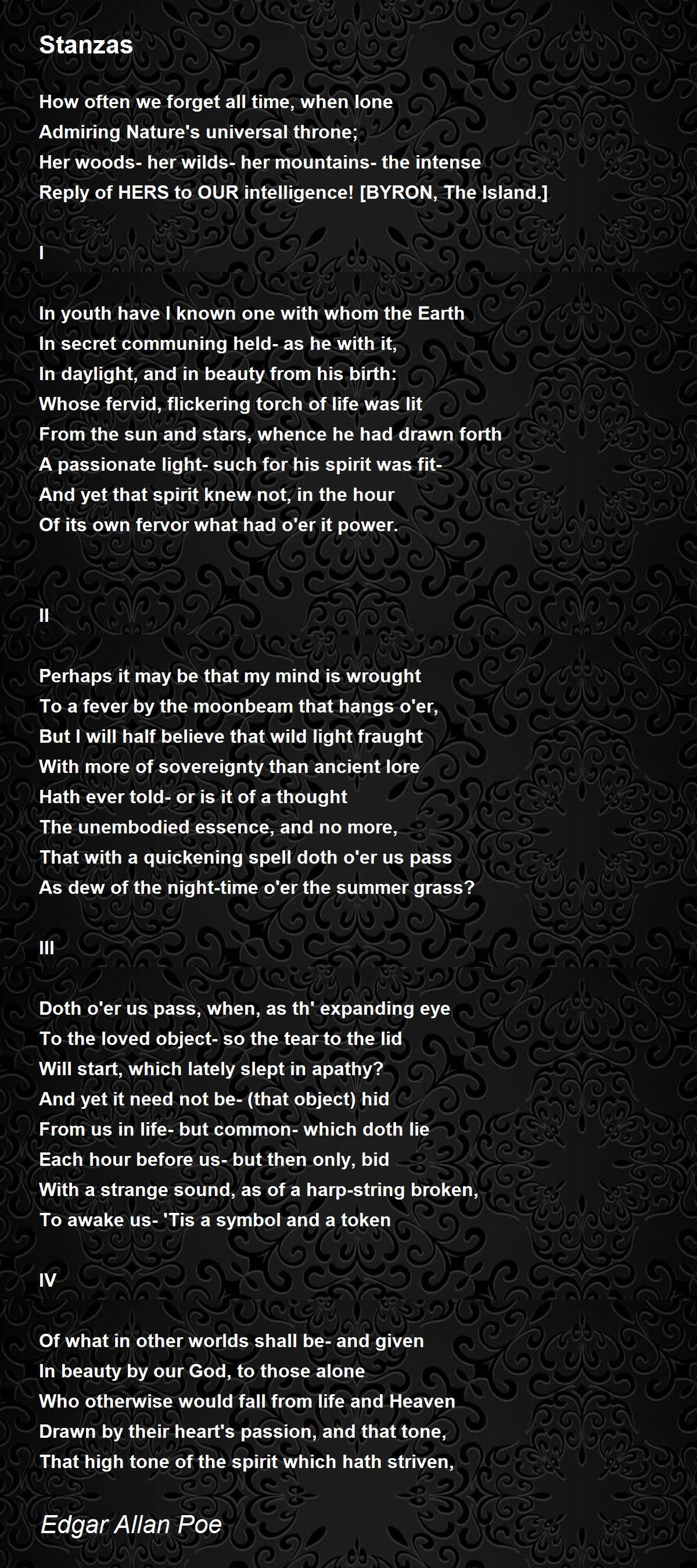Stanzas Poem by Edgar Allan Poe - Poem Hunter Comments