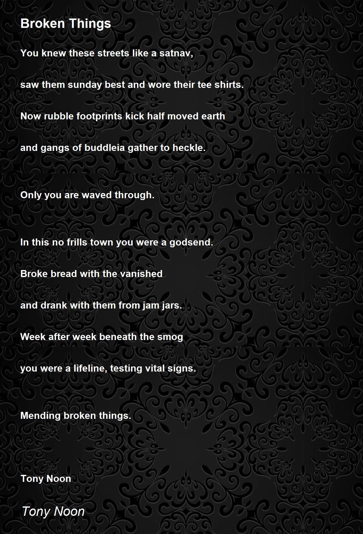 Broken Things by Tony Noon Broken Things Poem