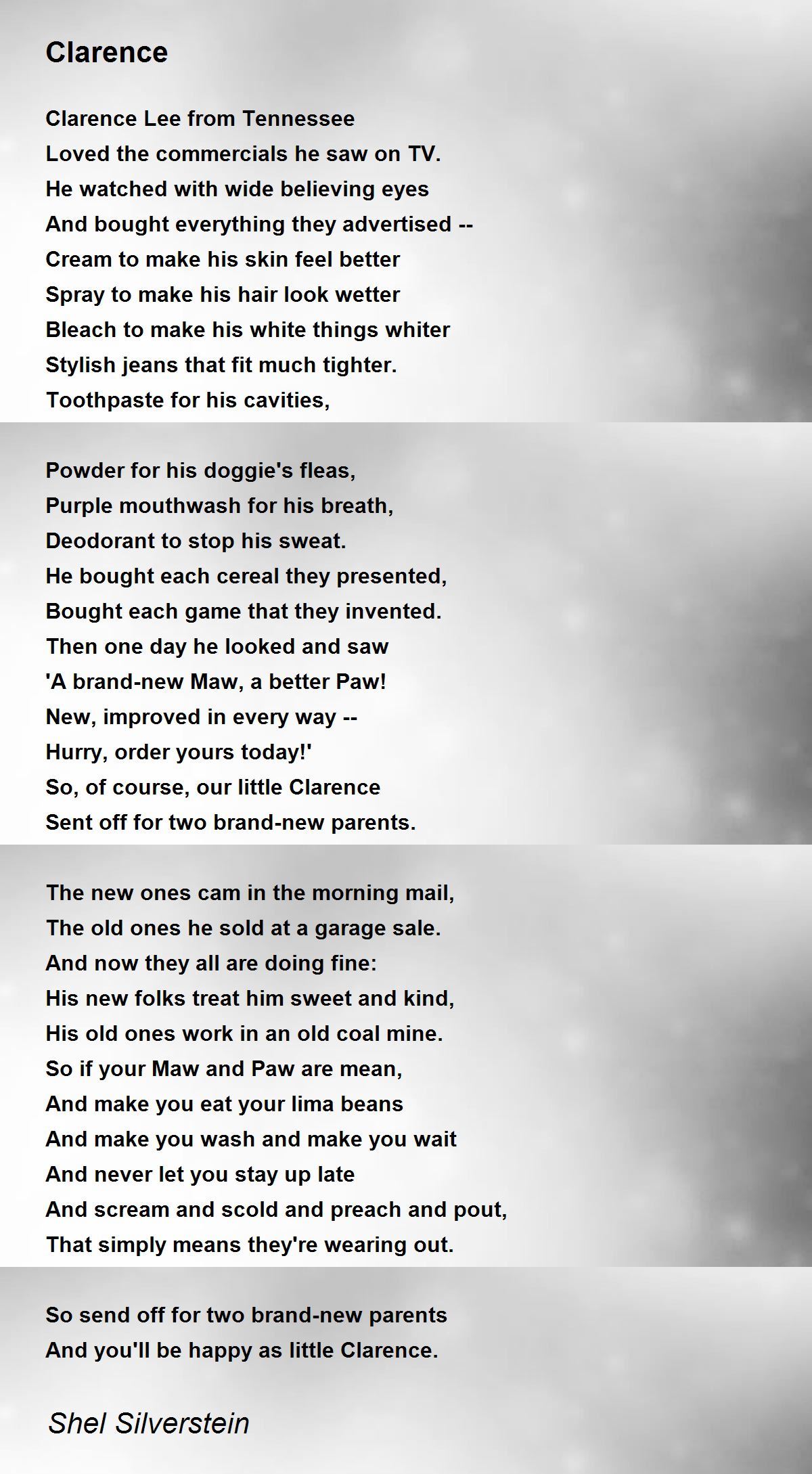 Clarence Poem by Shel Silverstein Poem Hunter