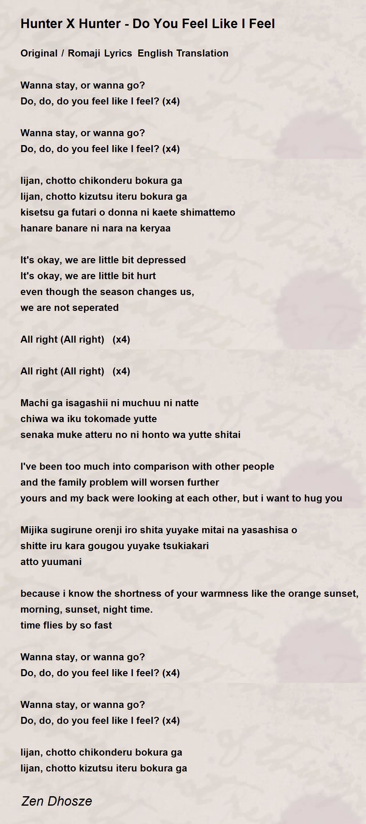 Hunter X Hunter Do You Feel Like I Feel Hunter X Hunter Do You