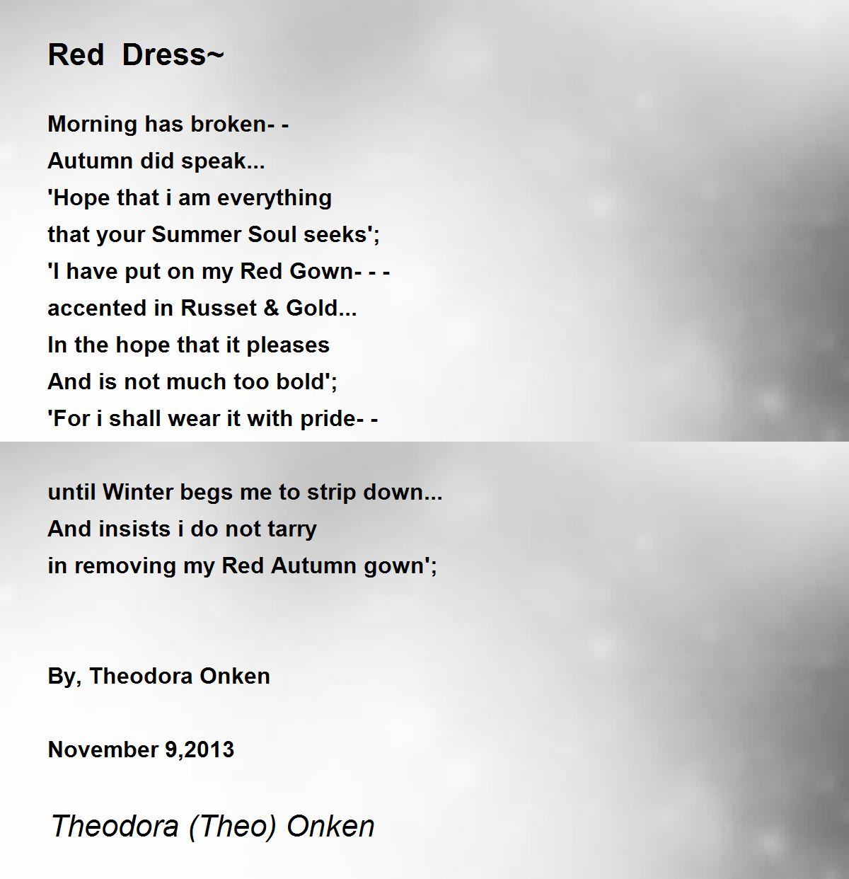 Red Dress~ Poem by Theodora (Theo) Onken - Poem Hunter