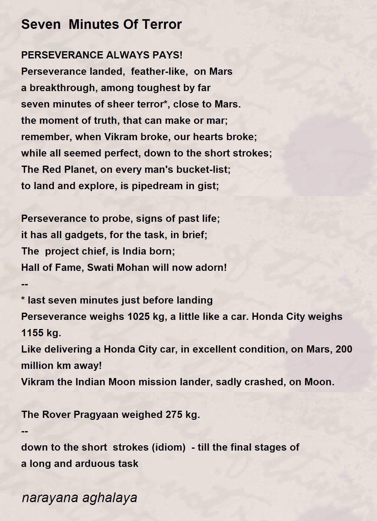 Seven Minutes Of Terror Seven Minutes Of Terror Poem by narayana aghalaya