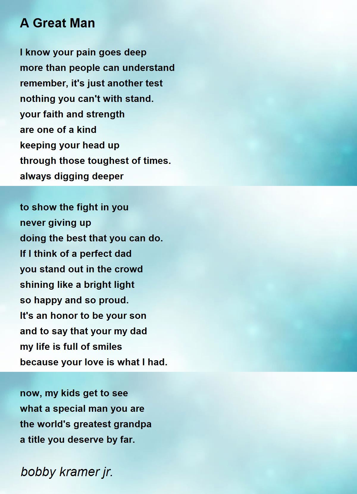 A Great Man Poem by bobby kramer jr. Poem Hunter